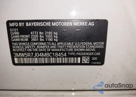 2021 BMW 330I xDrive from USA, damaged, VIN 3MW5R7J04M8C18454